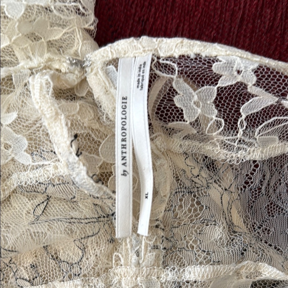 Anthropologie Cream Lace Chemise with Floral Design - Picture 8 of 11